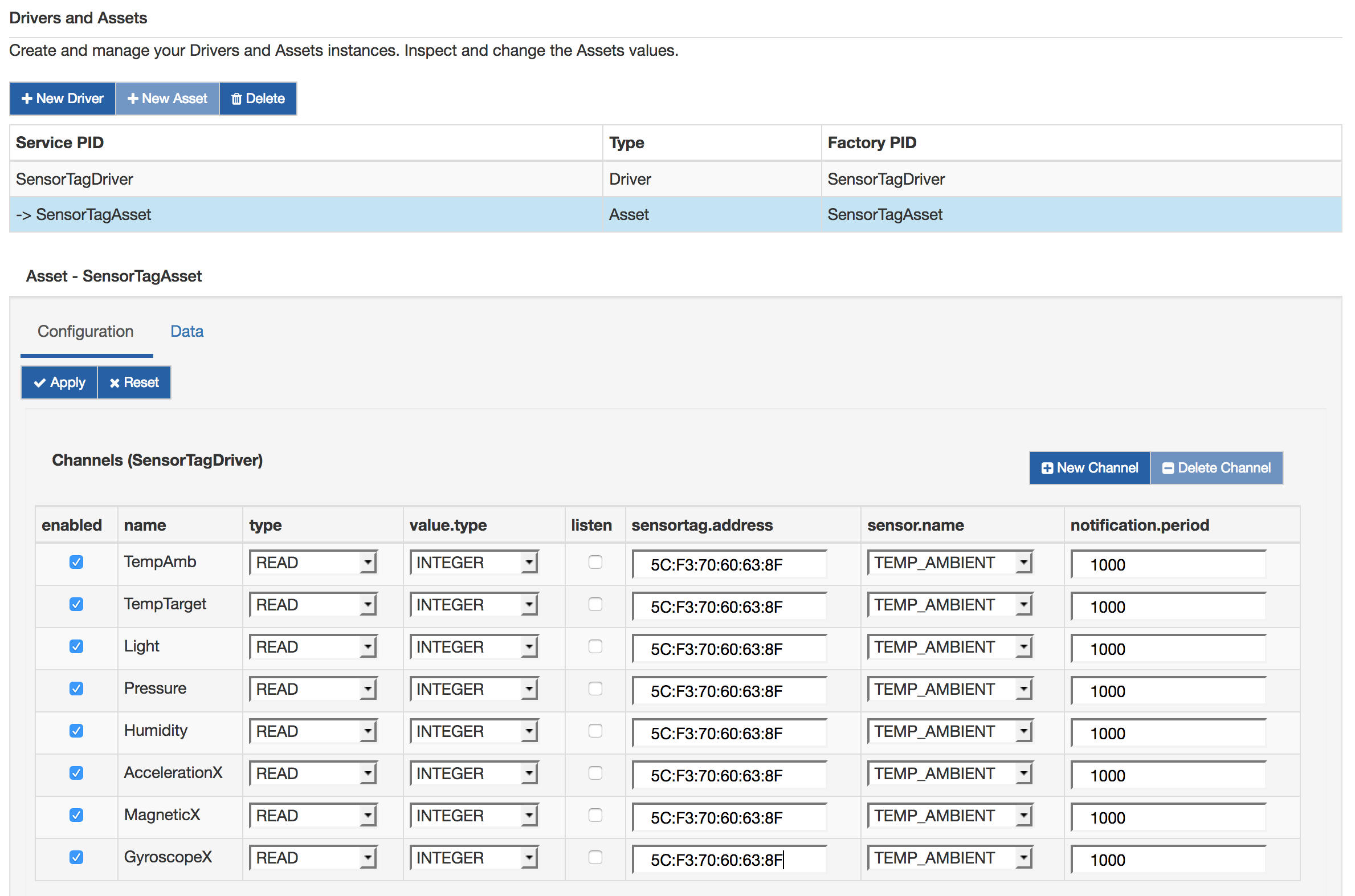 TI SensorTag Asset Configuration