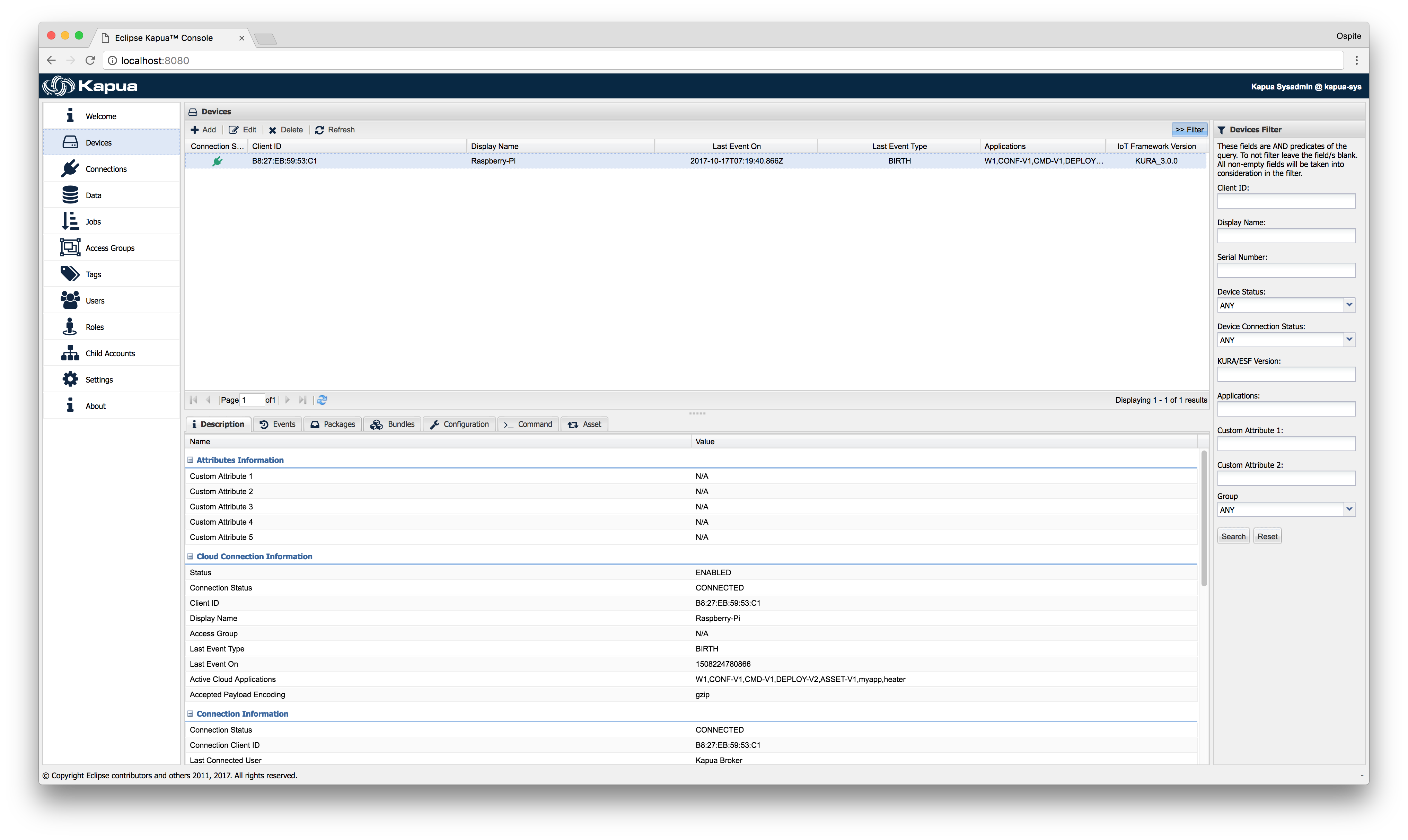 Eclipse Kapua Device Configuration