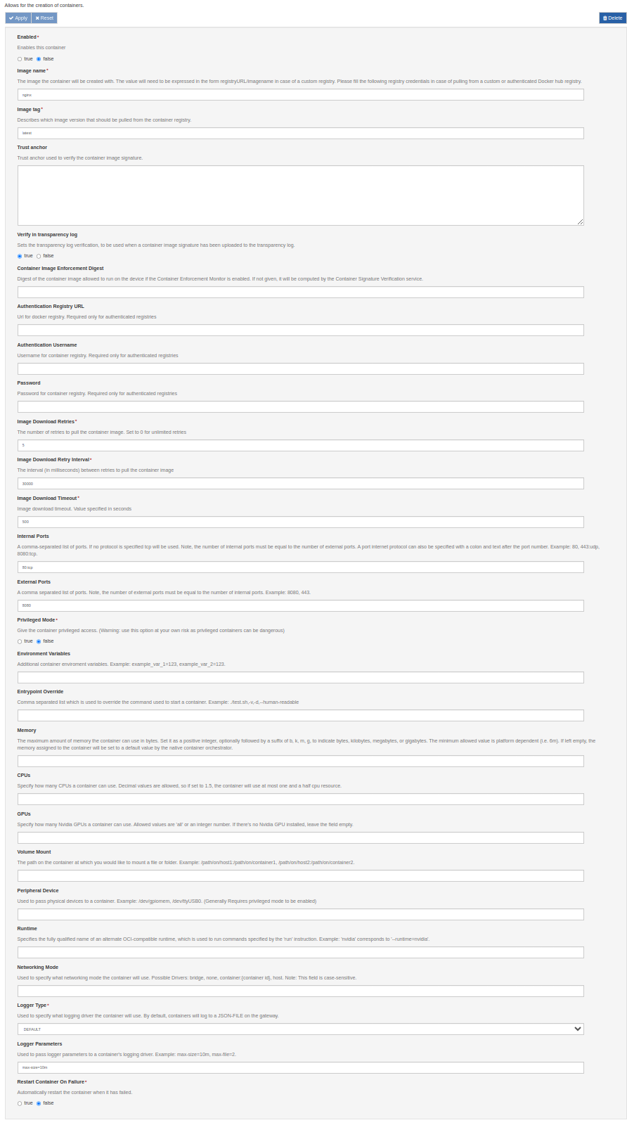 Container Orchestration Provider Container Configuration